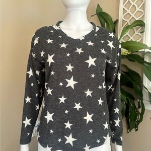 Star-Print Charcoal V-Neck Sweater